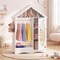 Roofed Kids Wardrobe With Mirror Clothes Rack And Storage Cubes